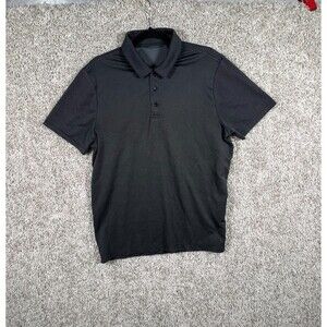 Perry Ellis Stretch Black L Men's Polo Shirt Short Sleeve Zip Logo Accent